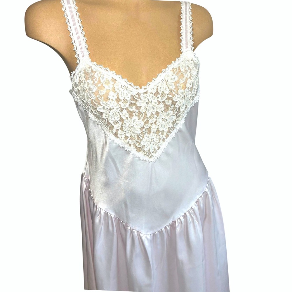 Vintage Delicates Slip Dress Midi Drop Waist Medium Pink Lace Satin Coquette